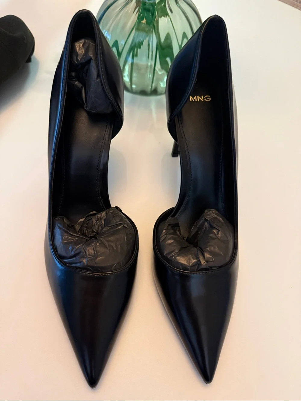 Mango Black Pointed Leather High Heels